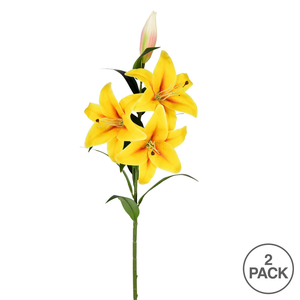 Vickerman 36'' Artificial Yellow Real Touch Lily Spray. Includes 2 sprays per pack.