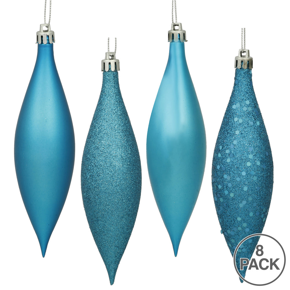Vickerman 5.5" Turquoise Finial Drop Christmas Ornament Assorted 4 Finish 8 per Pack