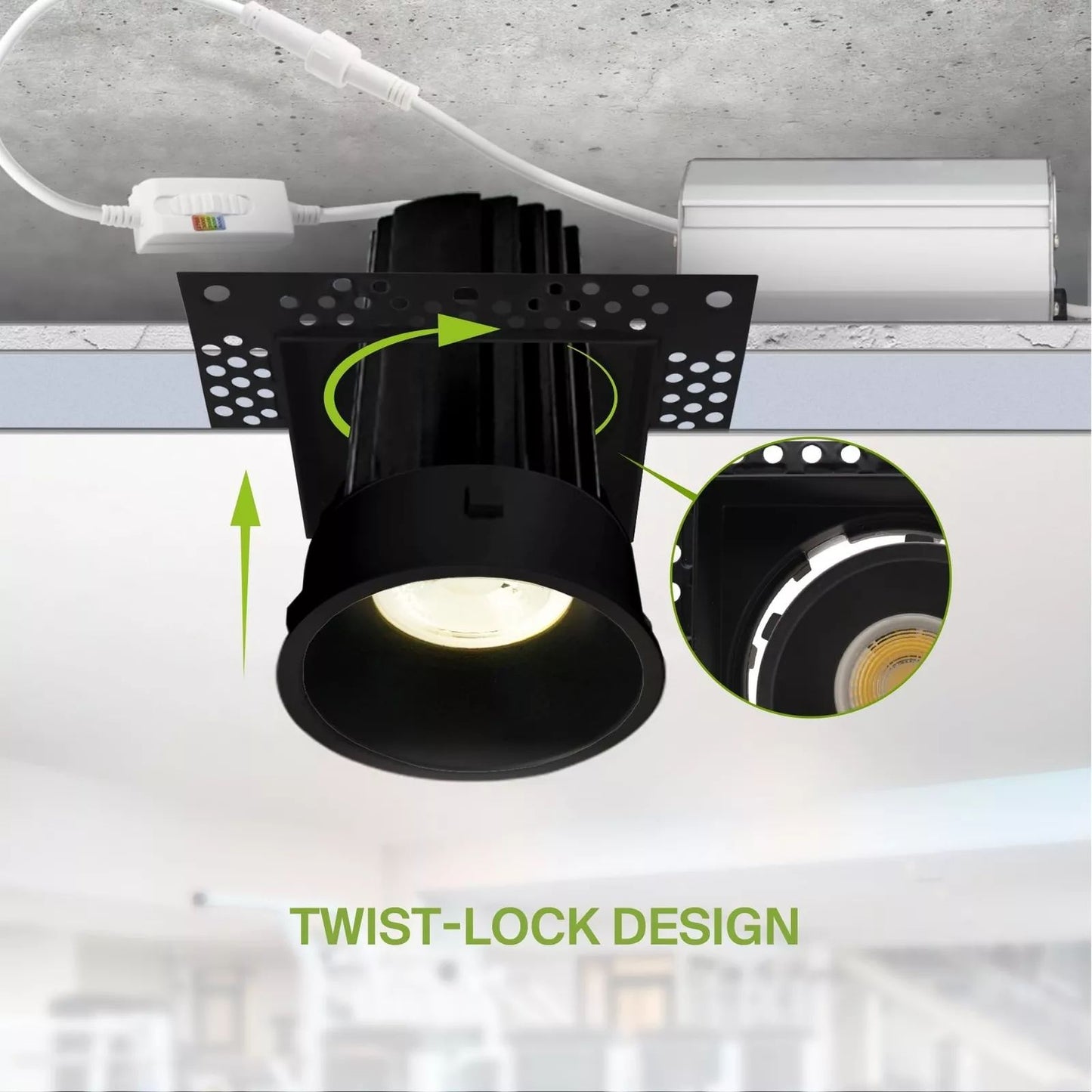 ASD Lighting LED Trimless Downlight Square 2inch 15W 120V Triac 2700/3000/3500/4000/5000K Black ETL Energy Star