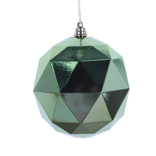 Vickerman 4.75" Celadon Geometric Ball Ornament Featuring a Shiny Finish. Comes 4 per bag