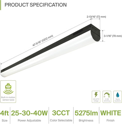 ASD Lighting LED Stairwell Fixture with Q-base 4feet Power Adjustable 25/30/40W 120-277V CCT Selectable 3500/4000/5000K Dimmable Black UL DLC Premium