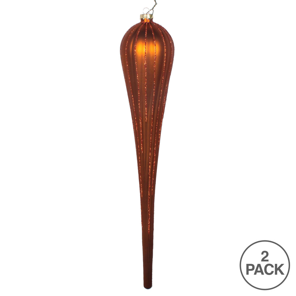 Vickerman 15.75" Copper Matte Glitter Drop Christmas Ornament Pack of 2