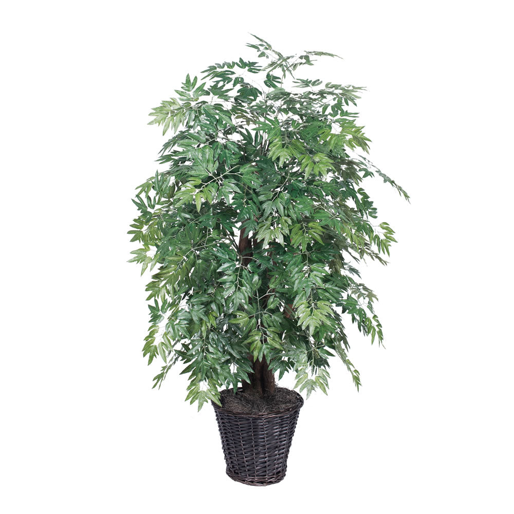 Vickerman 4' Artificial Ming Aralia Extra Full Bush Rattan Basket