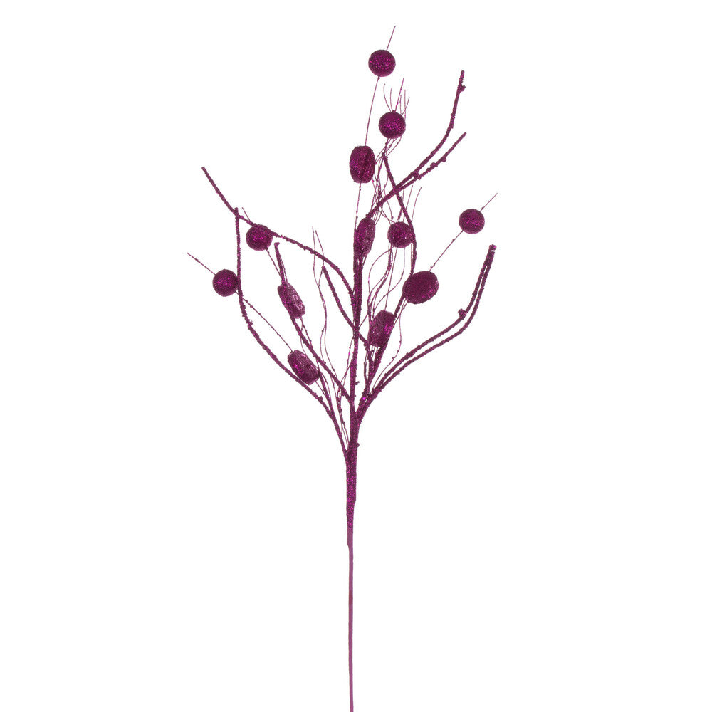 Vickerman 33" Fuchsia Ball and Coin Glitter Twig Spray 6 per bag.