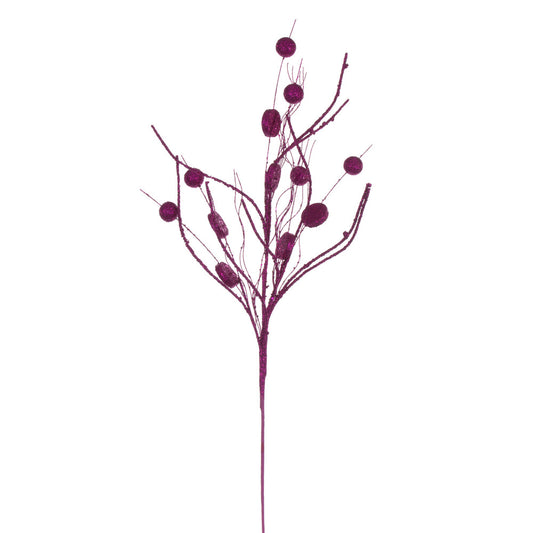 Vickerman 33" Fuchsia Ball and Coin Glitter Twig Spray 6 per bag.