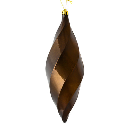 Vickerman 8" Chocolate Shiny Swirl Finial Ornament Pack of 6