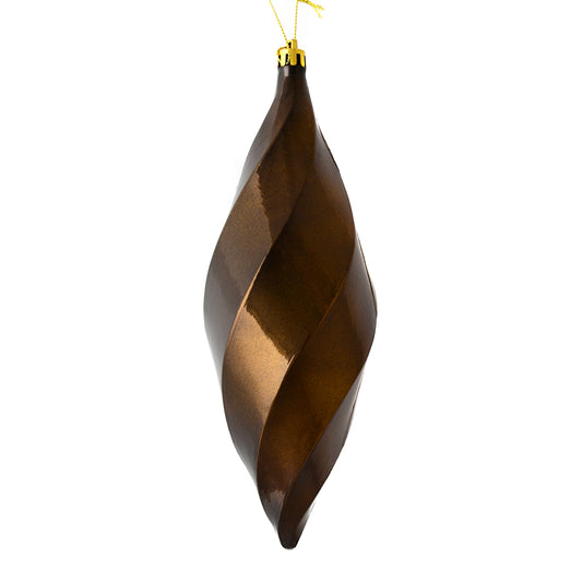Vickerman 8" Chocolate Shiny Swirl Finial Ornament Pack of 6