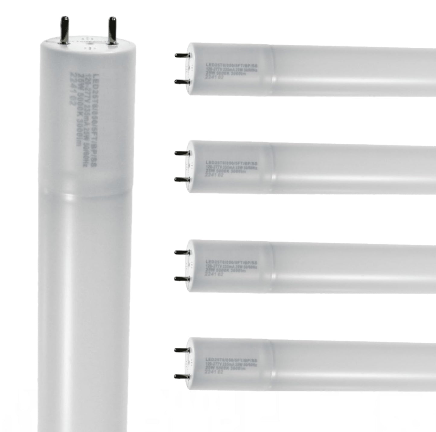 Damar- 59.63-Inch T8 LED Tube Light Bulb Safety Shielded Type B Single End Ballast Bypass 25W 3000 Lumen 5000K Bright White G13 Bi-Pin Base 120-277V UL Listed Pack of 5- Fluorescent Replacement