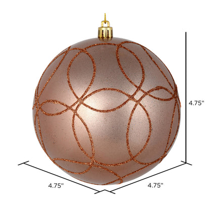 Vickerman 4.75" Rose Gold Candy Ornament with Circle Glitter Pattern 4 per Bag