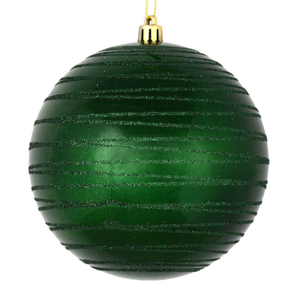 Vickerman 4" Emerald Candy Finish Ball Ornament with Glitter Lines 4 per Bag