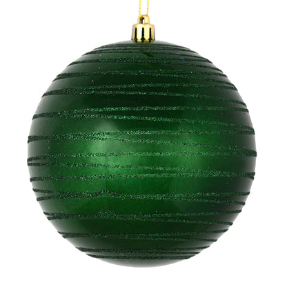 Vickerman 4" Emerald Candy Finish Ball Ornament with Glitter Lines 4 per Bag