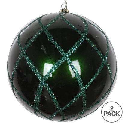 Vickerman 6" Emerald Candy Finish Net Ball Ornament with Glitter Accents 2 per Bag