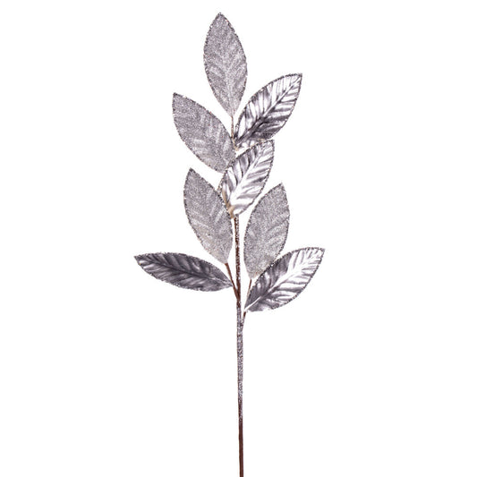 Vickerman 27.5" SilverMetallic Leaf Glitter Spray 3 per bag.