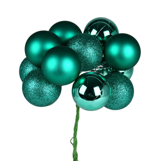 Vickerman 12" Teal Ball Ornament Christmas Pick 4 per set