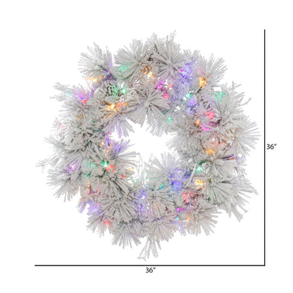 Vickerman 36" Flocked Alberta Artificial Christmas Wreath Multi-Colored LED Lights