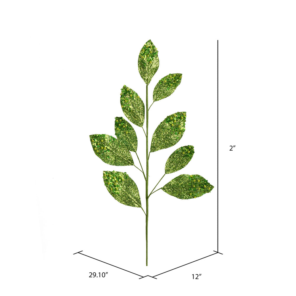 Vickerman 29" Lime Glitter Leaf Artificial Christmas Spray. Includes 6 sprays per pack.
