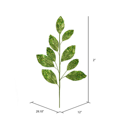 Vickerman 29" Lime Glitter Leaf Artificial Christmas Spray. Includes 6 sprays per pack.