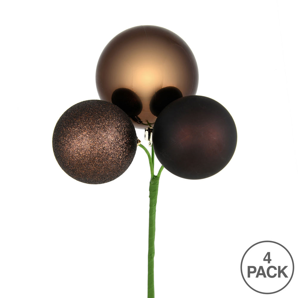Vickerman 18" Chocolate Ball Ornament Christmas Pick 4 per set