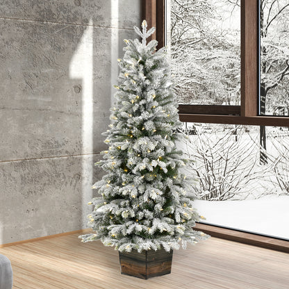 Vickerman 5' x 32" Frosted Wendell Slim Potted Pine Artificial Christmas Tree Warm White LED Lights