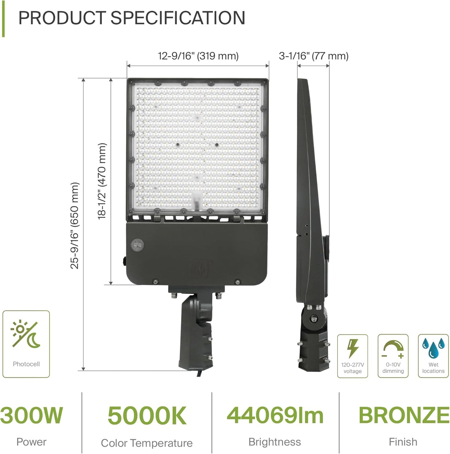 ASD Lighting LED Area Light 300W 120-277V 0-10V Dimmable 150Lm/W 5000K with Photocell with Slip Fitter Bracket Bronze UL DLC Premium