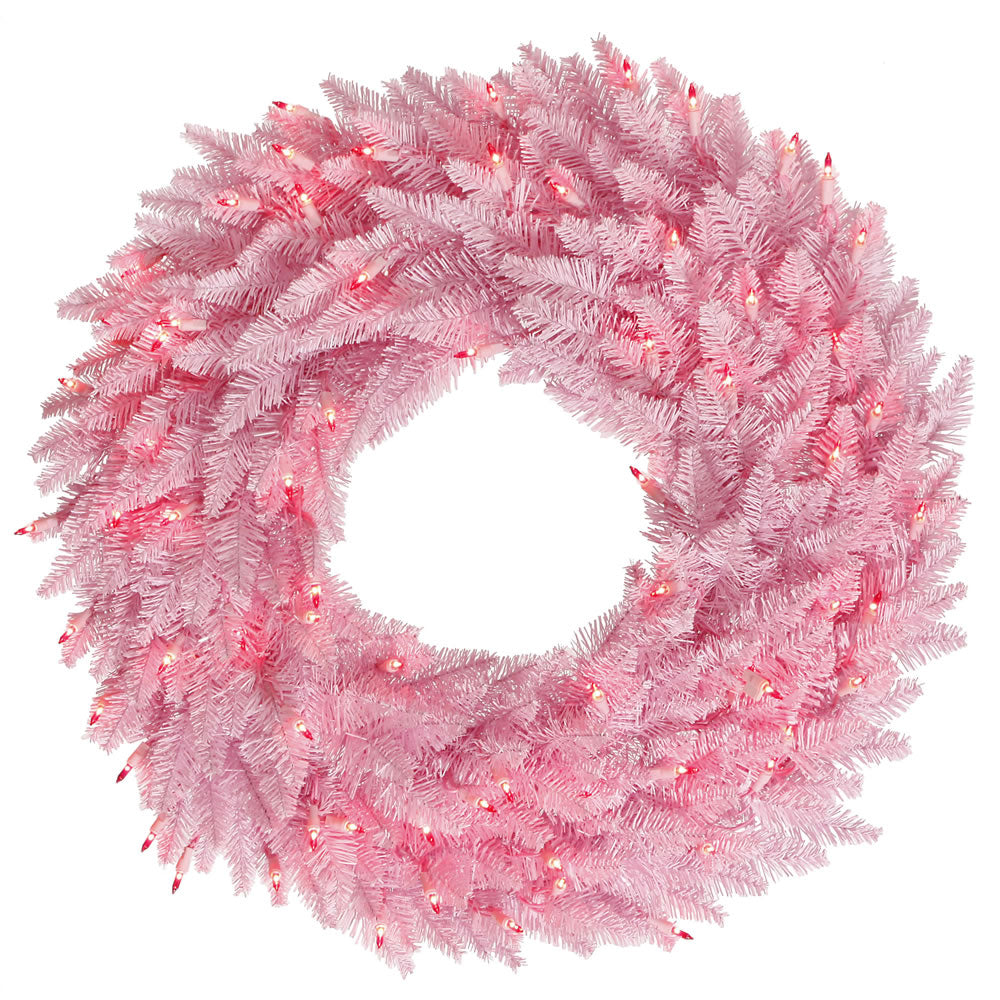 Vickerman 36" Light Pink Fir Artificial Christmas Wreath Pink Dura-Lit LED lights.