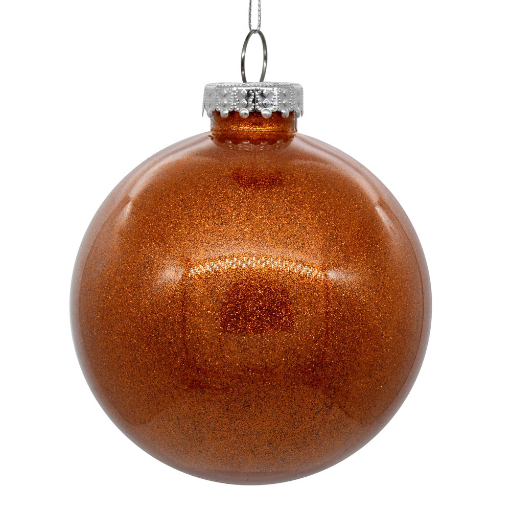 Vickerman 4.75" Clear Ball Christmas Ornament with Orange Glitter Interior 4 Pieces per bag