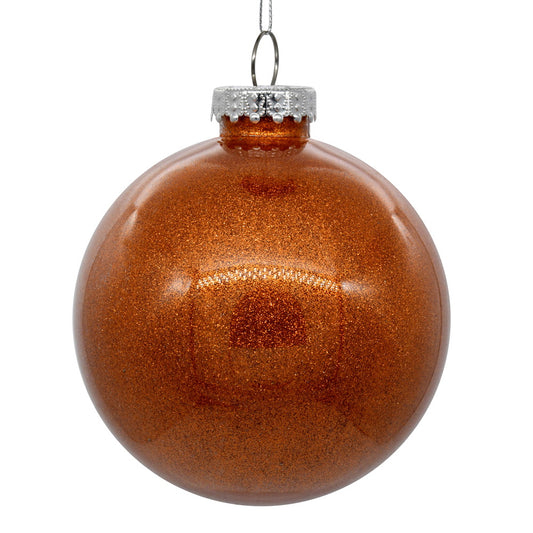 Vickerman 4.75" Clear Ball Christmas Ornament with Orange Glitter Interior 4 Pieces per bag