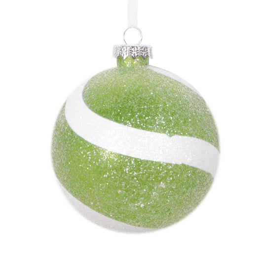 Vickerman 4" Green and White Swirl Sugar Glitter Ball Ornament 4 per bag.