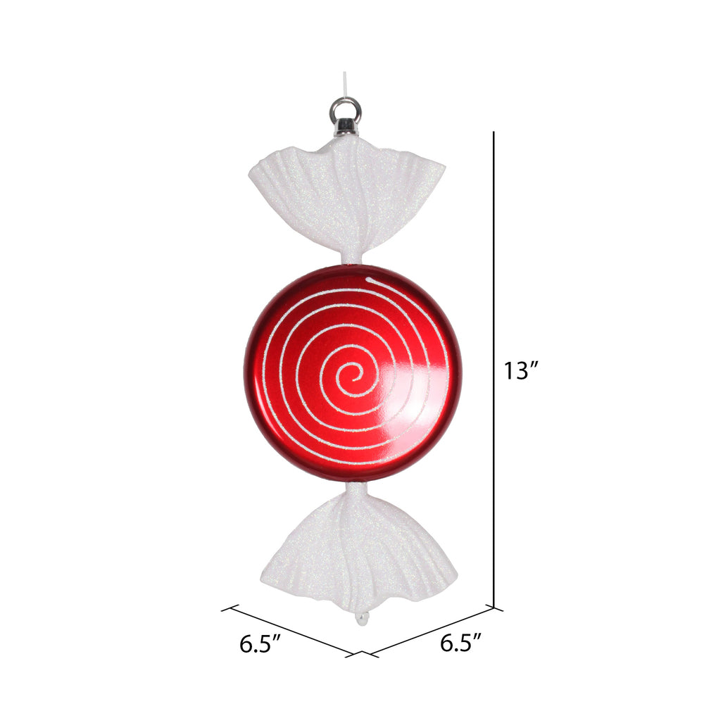 Vickerman 13" Red-White Swirl Flat Candy Christmas Ornament