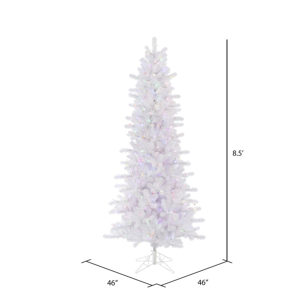 Vickerman 8.5' Crystal White Pine Slim Artificial Christmas Tree Multi-Colored LED Lights