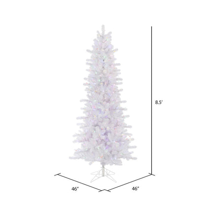 Vickerman 8.5' Crystal White Pine Slim Artificial Christmas Tree Multi-Colored LED Lights