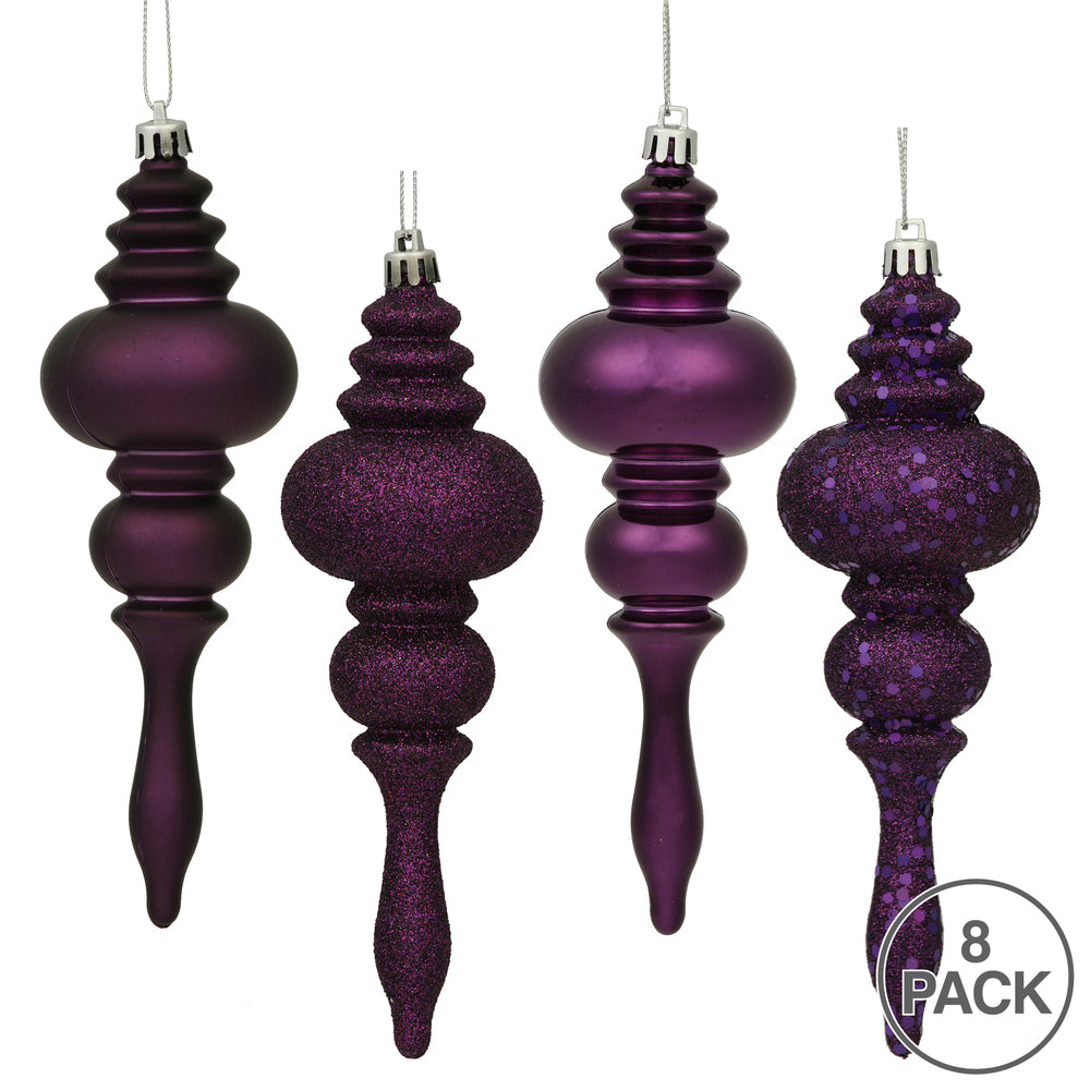 Vickerman 7" Plum 4-Finish Finial Ornament 8 per Box