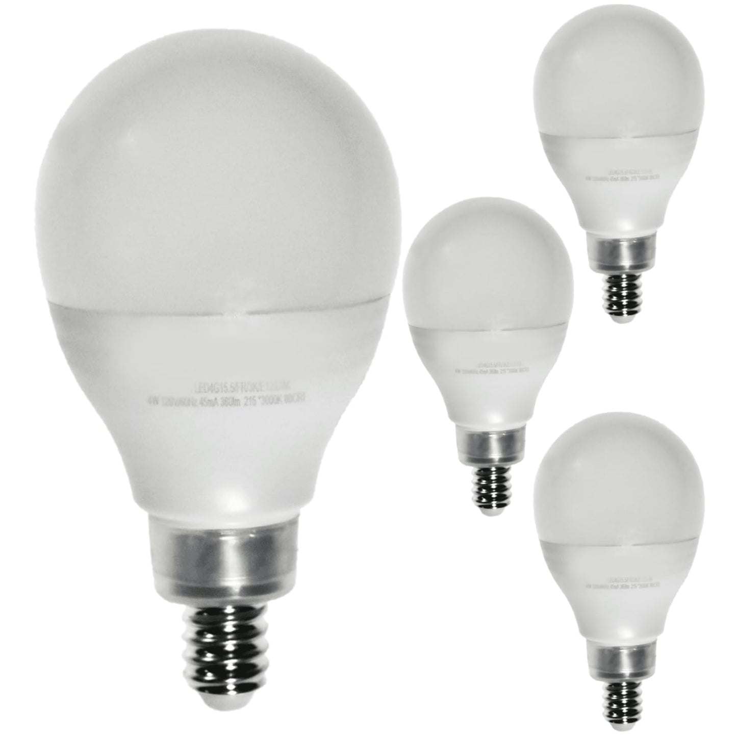 Damar- G15.5 LED Light Bulb Frosted Globe Shape Dimmable 4W 360 Lumens E12 Candelabra Base 3000K Soft White Pack of 4- Small Short Round Lamp for Chandelier Vanity Ceiling Fan Pendant