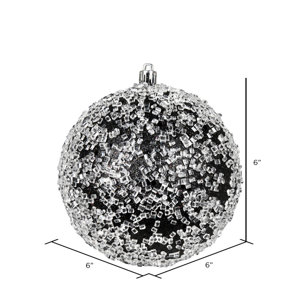 Vickerman 6" Black Glitter Hail Ball Ornament 4 per Bag