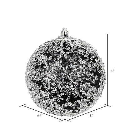 Vickerman 6" Black Glitter Hail Ball Ornament 4 per Bag