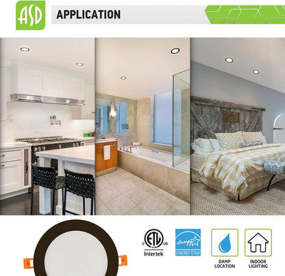 ASD Lighting LED Round Recessed Mini Panel 12" 24W Dimmable CCT Selectable 3000/4000/5000K Oil Rubbed Bronze cETLus