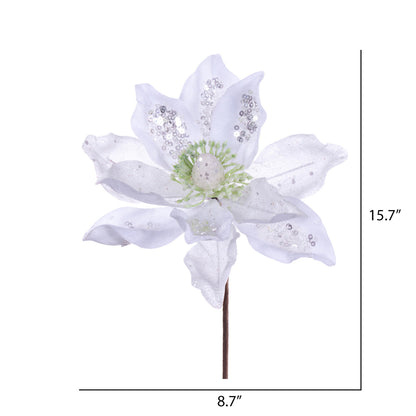 Vickerman 15" Artificial White Deluxe Magnolia Christmas Stem 8" Flower 6 per bag