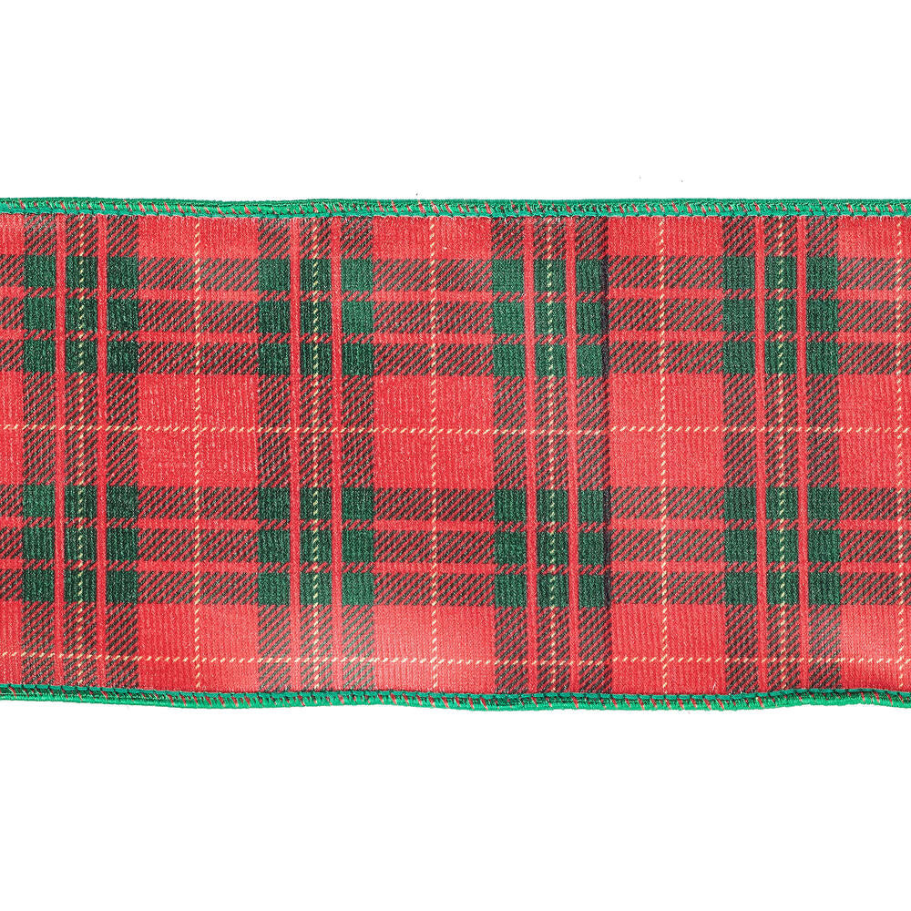 Vickerman 4" x 10 Yards Red/Green Plaid Wired Edge Christmas Ribbon.