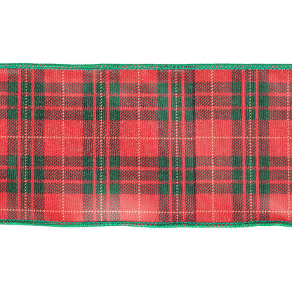 Vickerman 4" x 10 Yards Red/Green Plaid Wired Edge Christmas Ribbon.