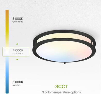 ASD LED Double Ring Flushmount 16" 24W 120V CCT Selectable 3000/4000/5000K Dimmable Black ETL Energy Star