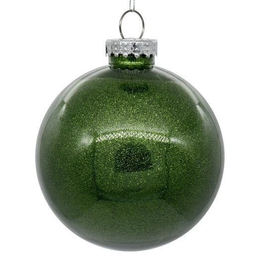 Vickerman 6" Clear Ball Christmas Ornament with Moss Green Glitter Interior 4 Pieces per bag