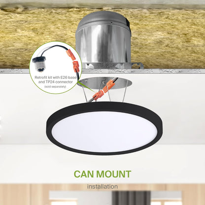 ASD Lighting LED Round Surface Mini Panel 9" 18W CCT Selectable 3000/4000/5000K Dimmable Black ETL Energy Star