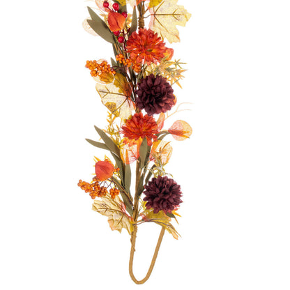 Vickerman 5' Orange and Burgundy Artificial Mixed Mum Chinese Lantern and Berry Garland.