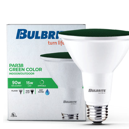 Bulbrite 772503 90-Watt Equivalent, Green Color PAR38 Weatherproof Outdoor E26 Medium Base Flood LED Light Bulb