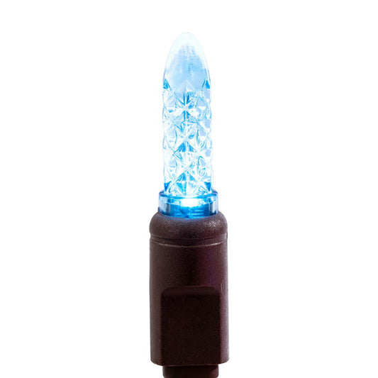 Vickerman 70 Teal M5 Faceted LED Light on Brown Wire, 4" Spacing x 24' Long Christmas Light Strand