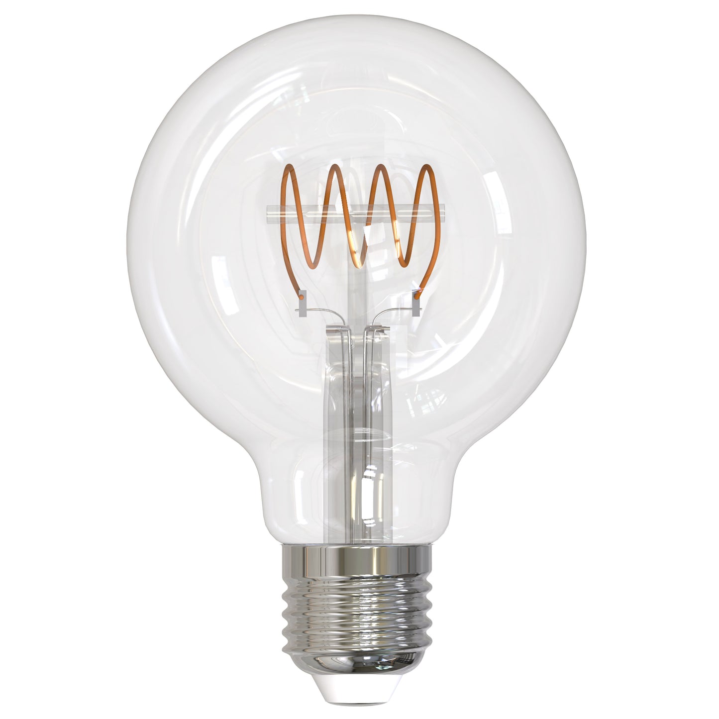 Bulbrite LED Curved Filament 4.5 Watt Dimmable G25 Light Bulbs with a Clear Finish and Medium (E26) Base - 2100K (Warm Amber Light), 350 Lumens