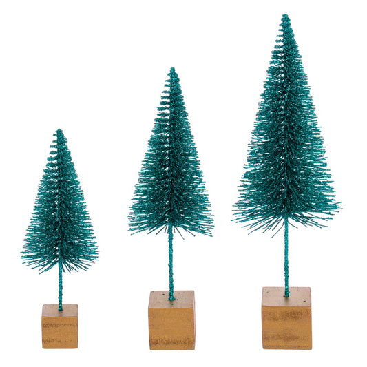 Vickerman 8"-10"-12" Teal Sisal Bottle Brush Tree Set Set of 3