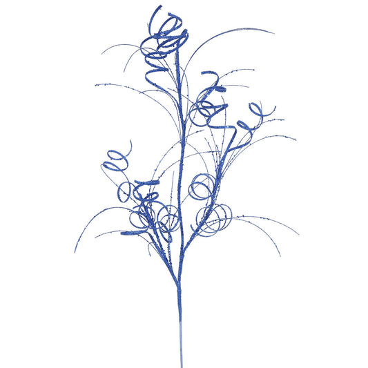 Vickerman 35" Blue Glitter Curly Artificial Christmas Spray. Includes 6 sprays per pack.