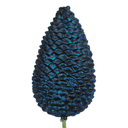 Vickerman 24" x 7" Midnight Blue Matte Glitter Pinecone Aritificial Christmas Stick 4 per set