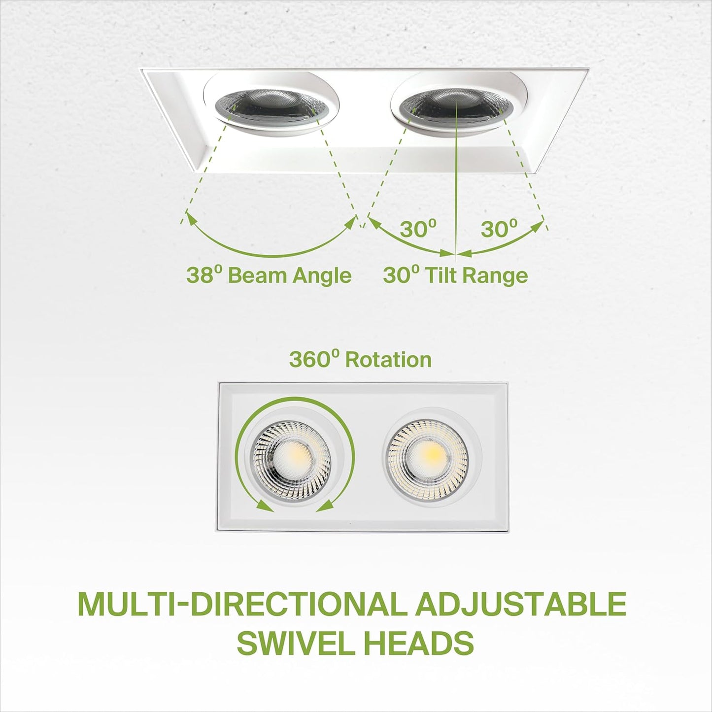 ASD Lighting LED Trimless Combo Downlight 2 heads 3.5inch 30W 120V Triac 2700/3000/3500/4000/5000K White ETL